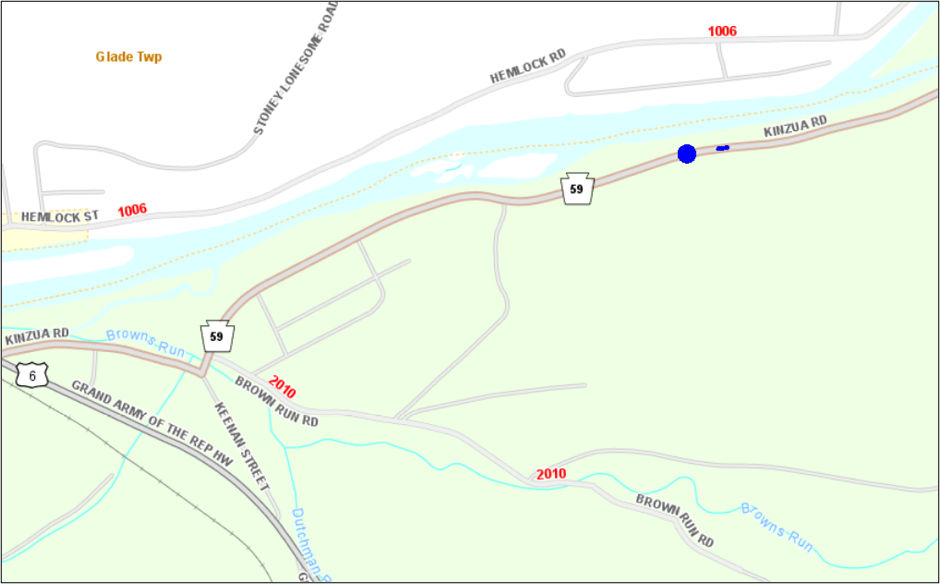 Map showing the location of the Route 59 repairs