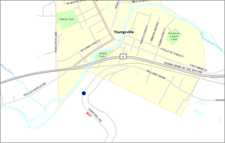 Map showing the location of the York Hill Road repairs