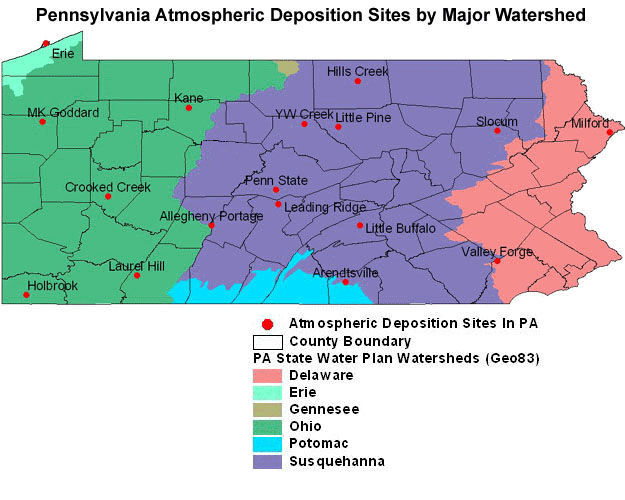 Pennsylvania Atmospheric Deposition Sites by Major Watershed