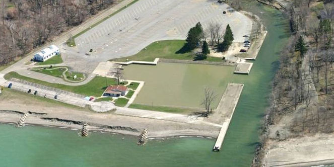 An overview shot of Walnut Creek Marina in Erie County, PA