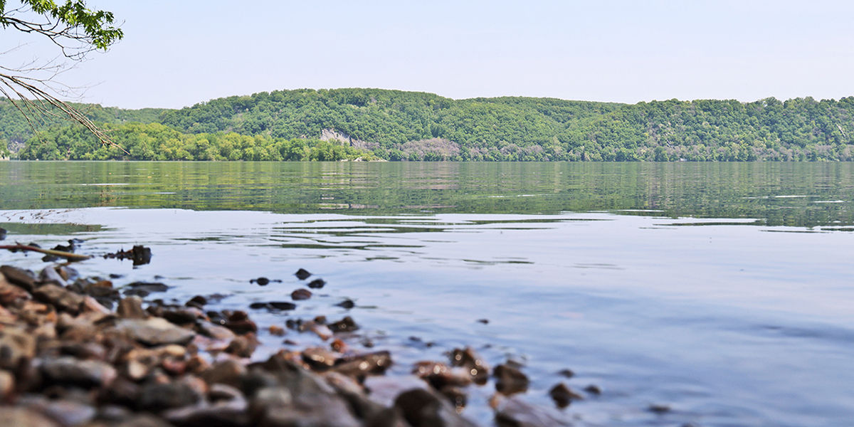 Wide shot of the Susquehanna River from the perspective of the shoreline.