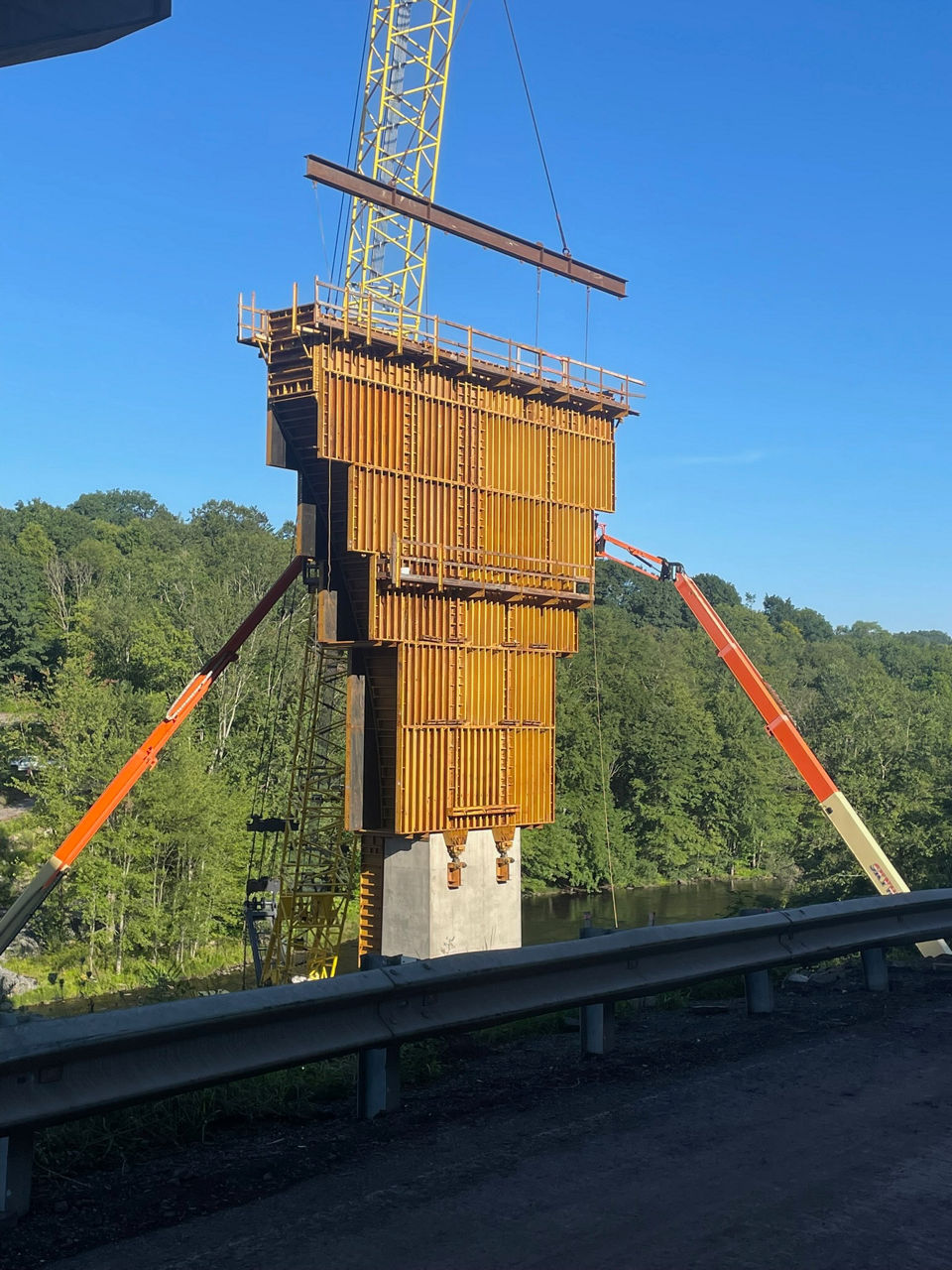 Westbound Pier 3 Cap Formwork Installation on I-80 bridge over Lehigh