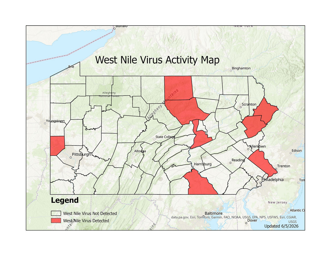 West Nile Virus Activity Map (Updated 6/5/2026)