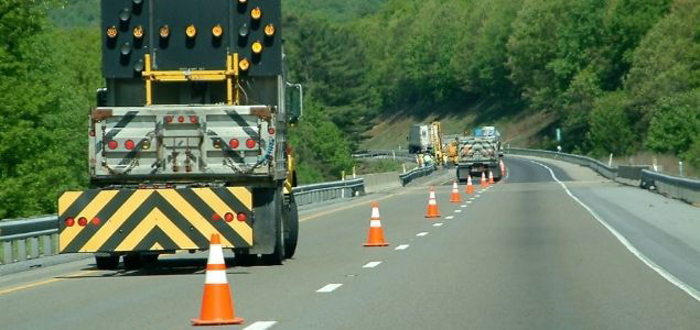 active work zone in the rain.