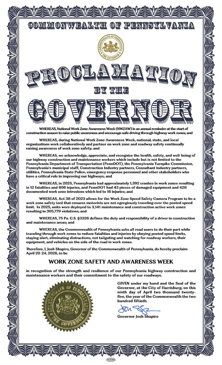 Work Zone Safety and Awareness Week April 20-24, 2026 Proclamation