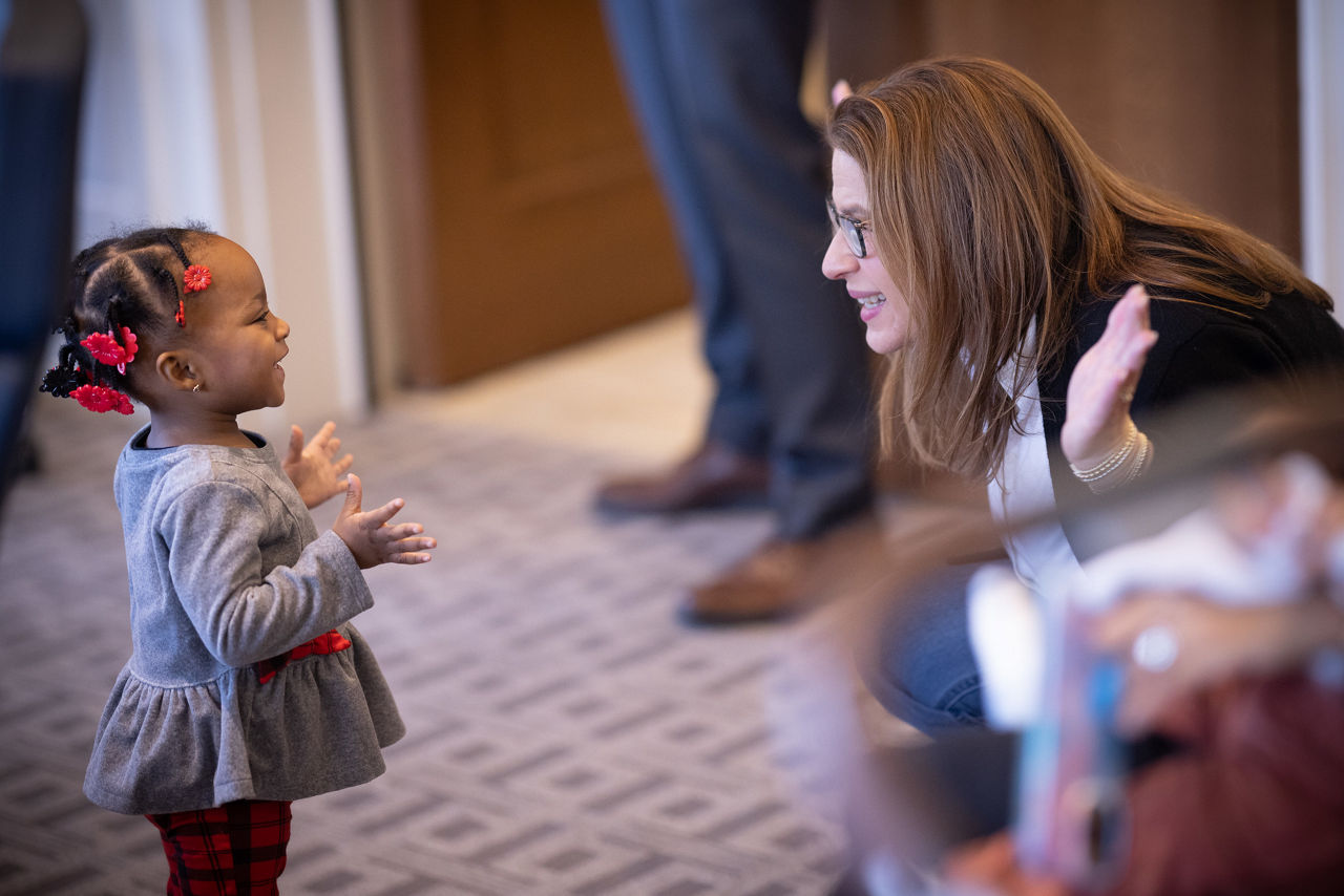 First Lady Lori Shapiro with a child