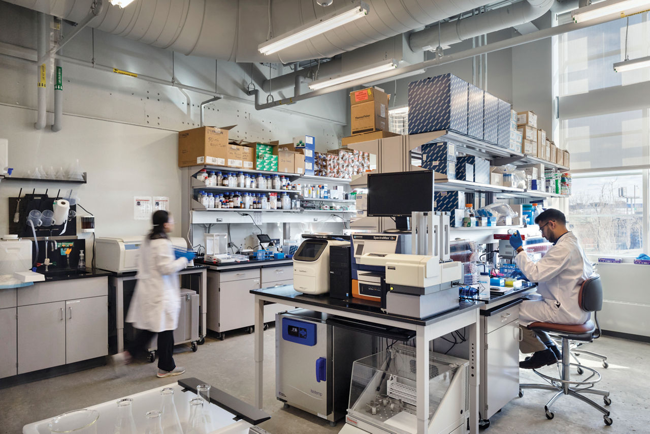 BioLab technicians work in a lab, surrounded by scientific equipment