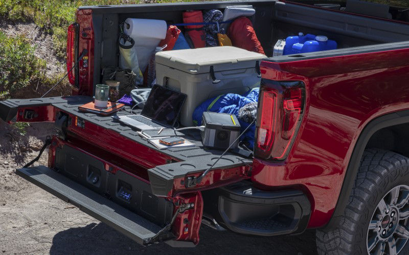 GMC Sierra 1500 with the MultiPro tailgate loaded with gear