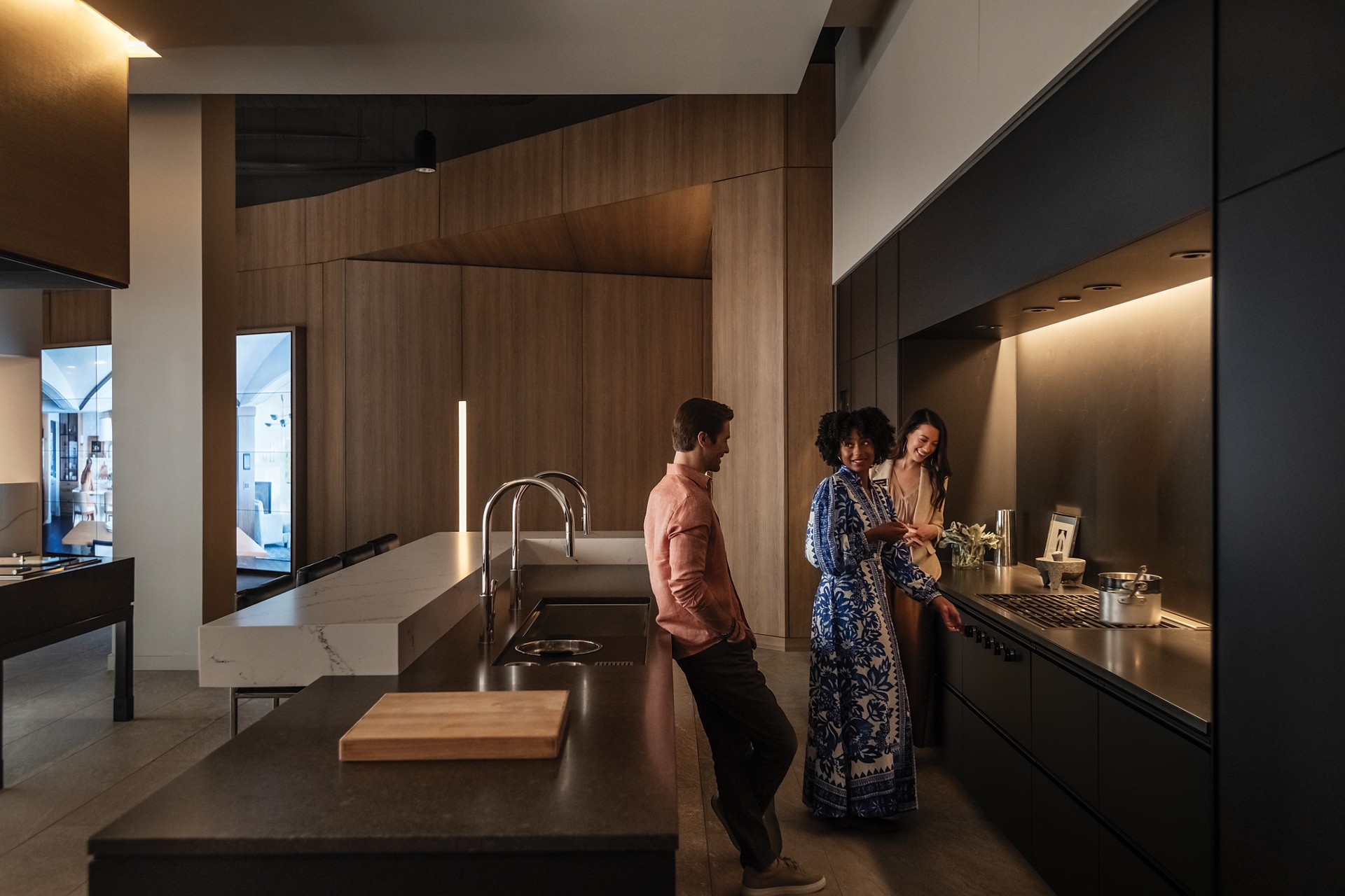 Sub-Zero refrigeration in a welcoming showroom kitchen