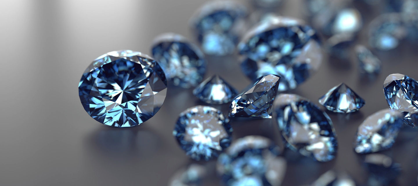 Multiple blue diamonds on gray background