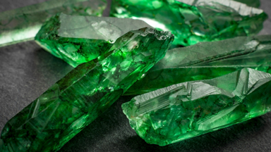 Rough uncut emeralds 