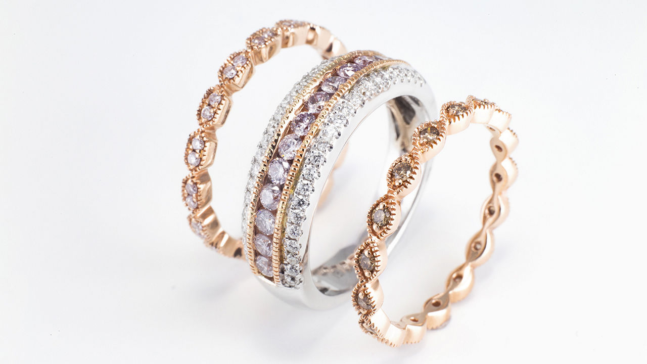 Gold, silver, and diamond rings 