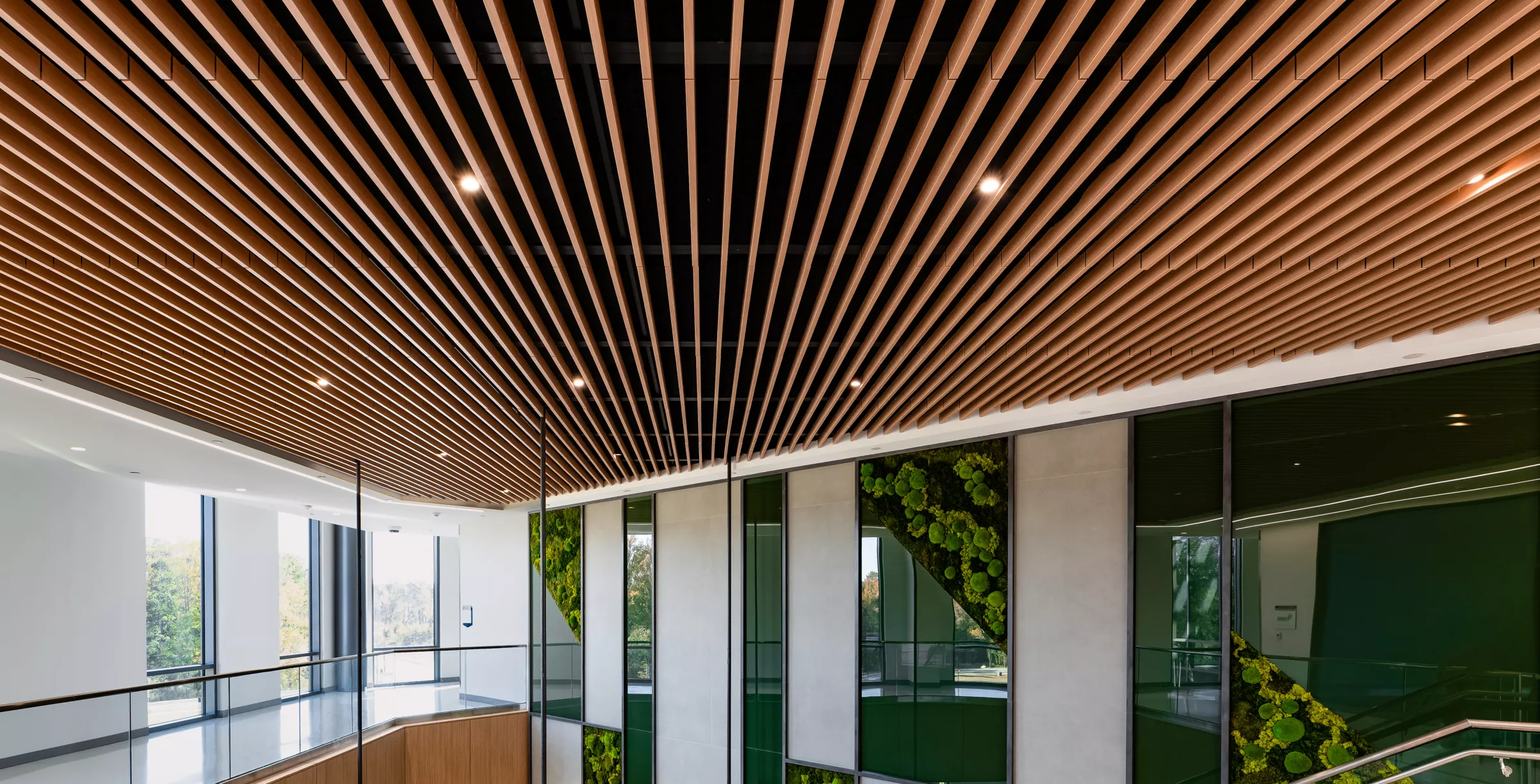 USG Ceilings Plus® Barz®  - Open Plenum Modular Acoustic Baffles, Wake Technical Community College, Architect: BSA LifeStructures, Photo: Fungi Media © USG Interiors, LLC