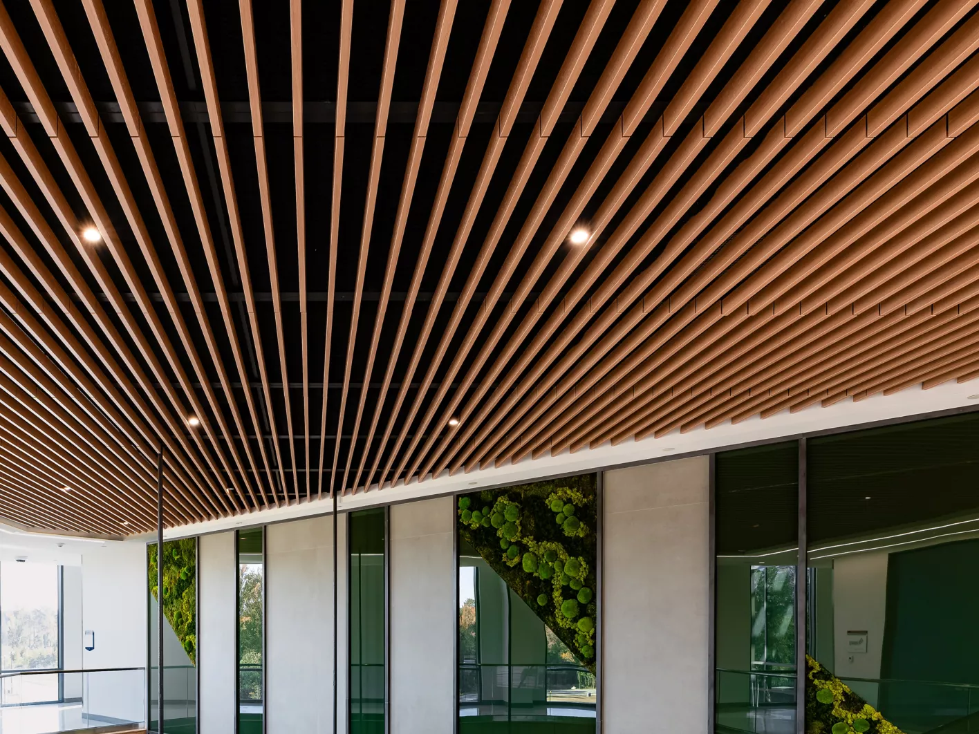 USG Ceilings Plus® Barz®  - Open Plenum Modular Acoustic Baffles, Wake Technical Community College, Architect: BSA LifeStructures, Photo: Fungi Media © USG Interiors, LLC