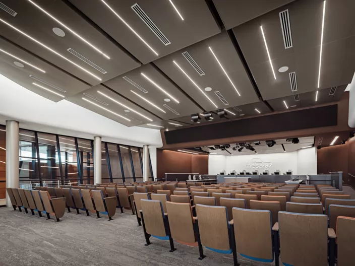 USG Ceilings Plus® Illusions® Metal Panel Ceiling System, Architect: Adaptive Architects and DLR Group, Photo: © Jason Roehner