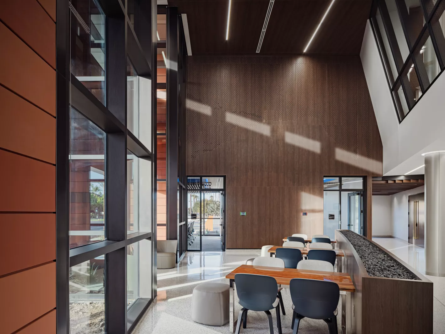 USG Ceilings Plus® Wallforms™ Metal Panel Wall System, USG Ceilings Plus® Parti™ Custom Perforation, USG Ceilings Plus® Illusions® Metal Panel Ceiling System, Architect: Adaptive Architects and DLR Group, Photo: © Jason Roehner