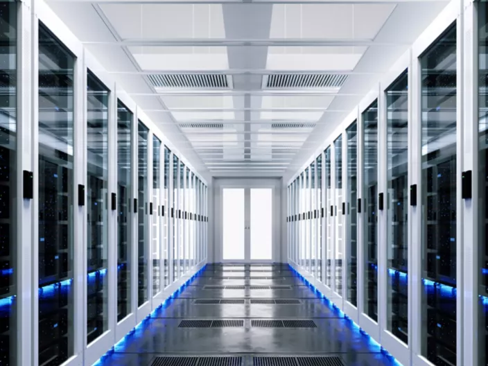 3D Rendering | Data server rack. Backup cloud service..
