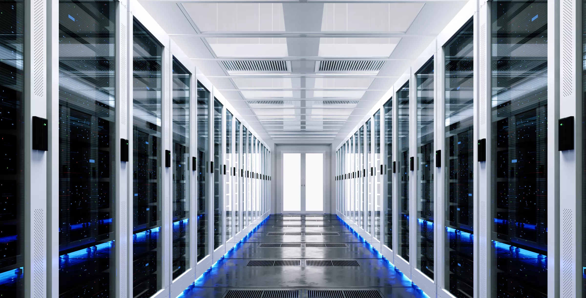 3D Rendering | Data server rack. Backup cloud service..