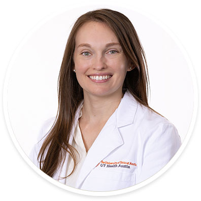 A circular portrait of Claire Sokas, MD