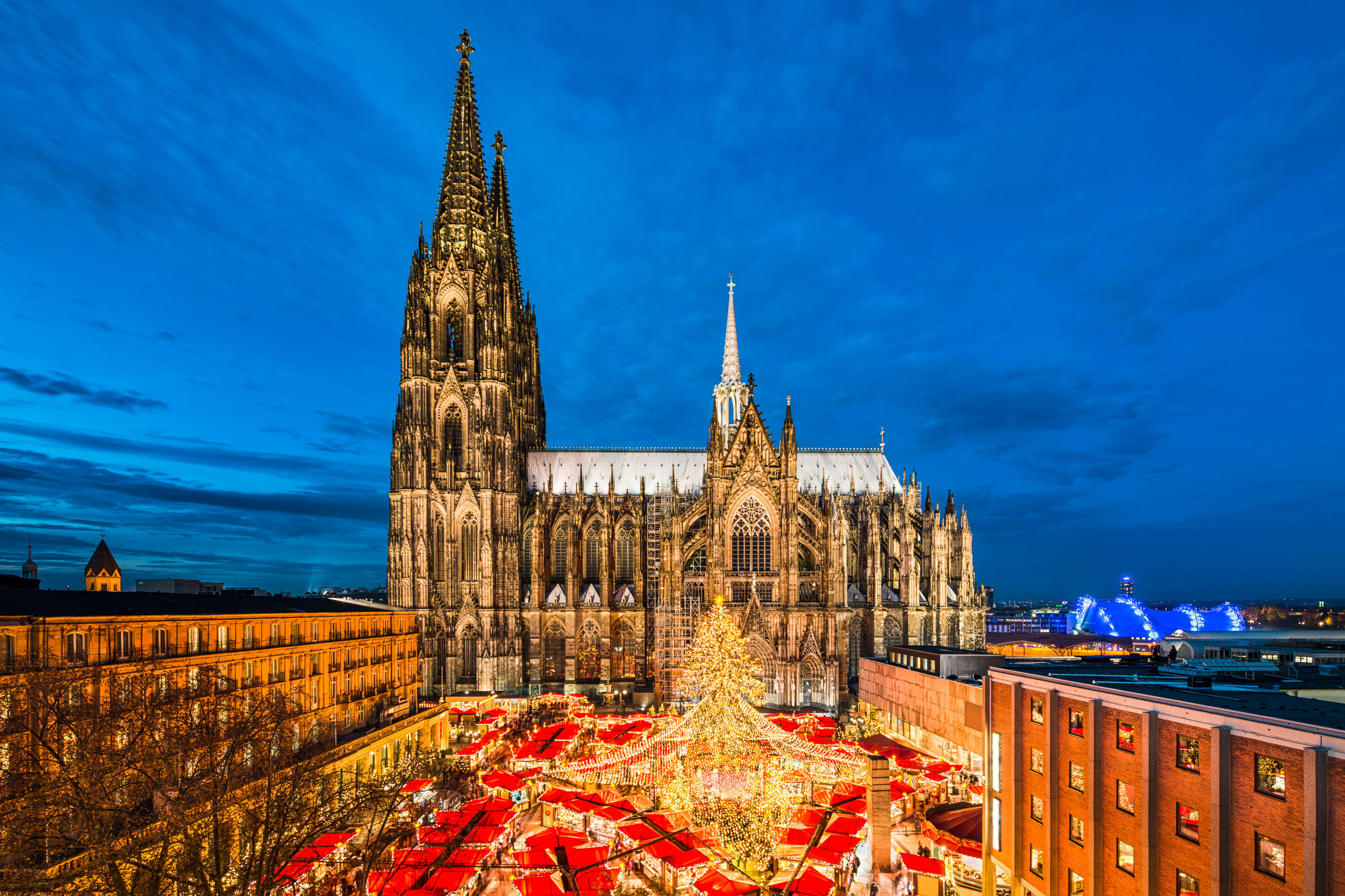 Aerial Christmas Market Cathedral of Cologne