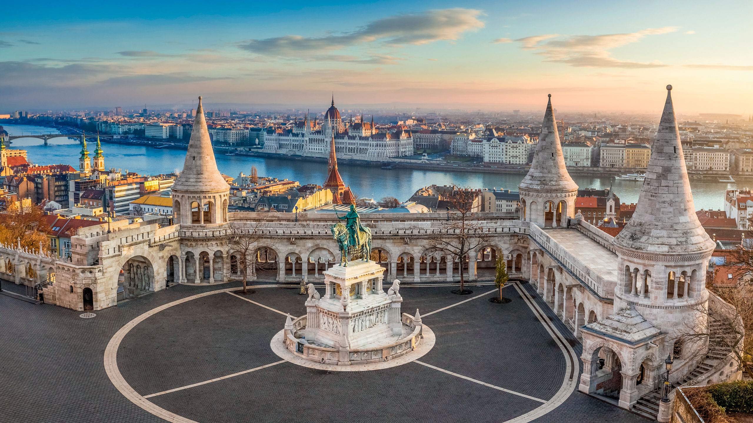 Aerial Danube Fishermans Bastion Budapest