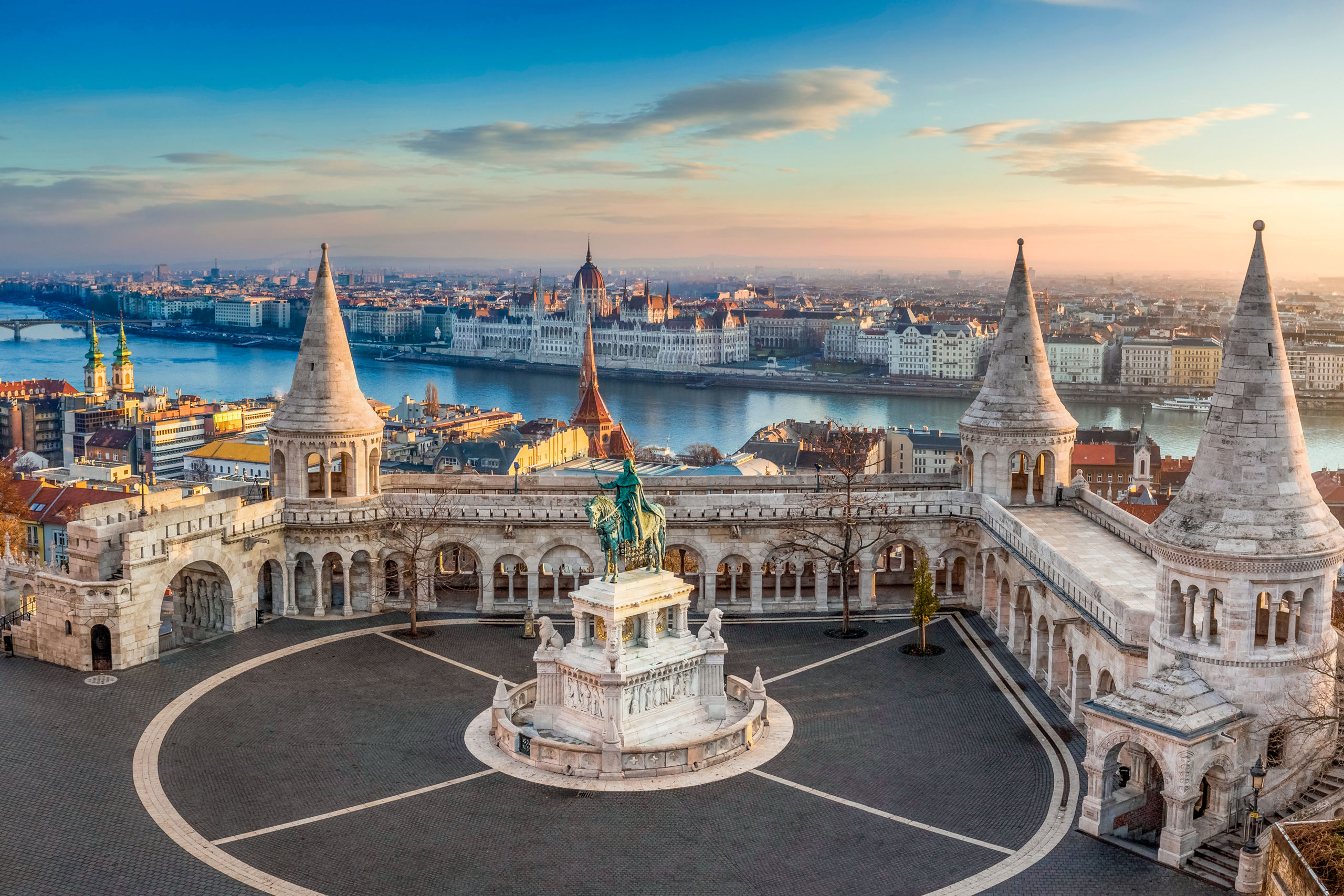 Aerial Danube Fishermans Bastion Budapest