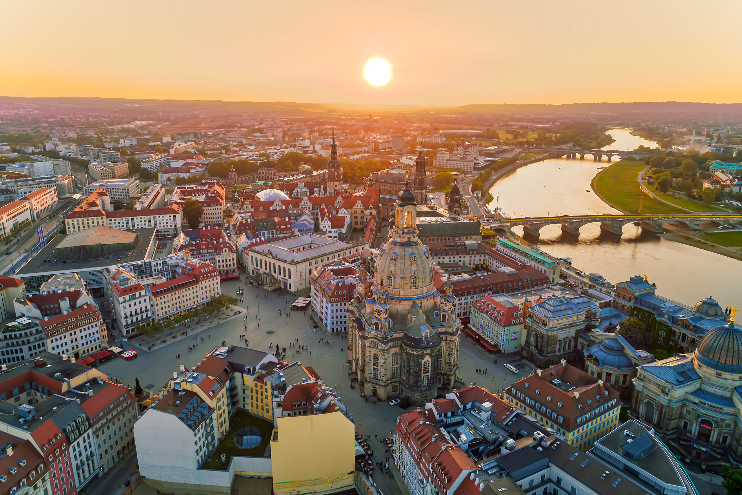 Aerial View Cityscape River Dresden