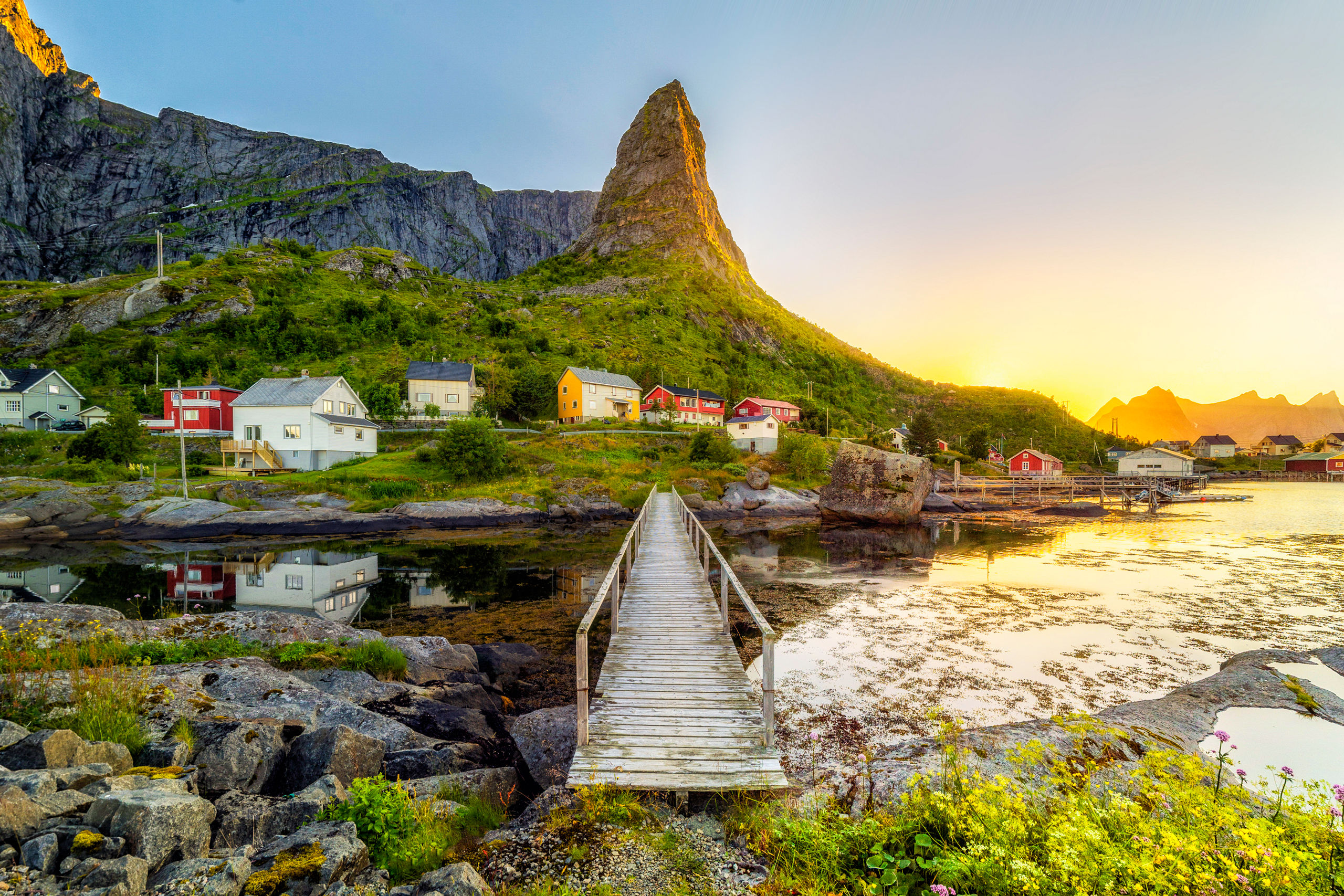 Bridge Reine Village Cliffs Lofoten