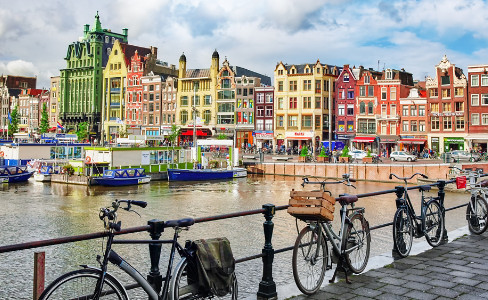 Canal Bikes Waterfront Townscape Amsterdam