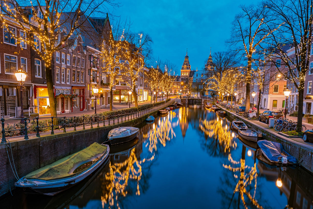Canal Christmas Lights Amsterdam