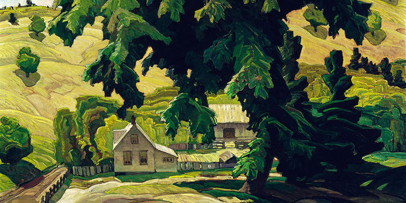 Idyllic countryside landscape with farmhouse