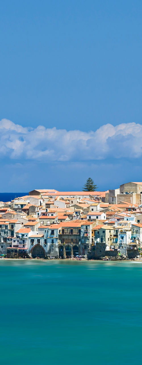 Coastal town with historic architecture
