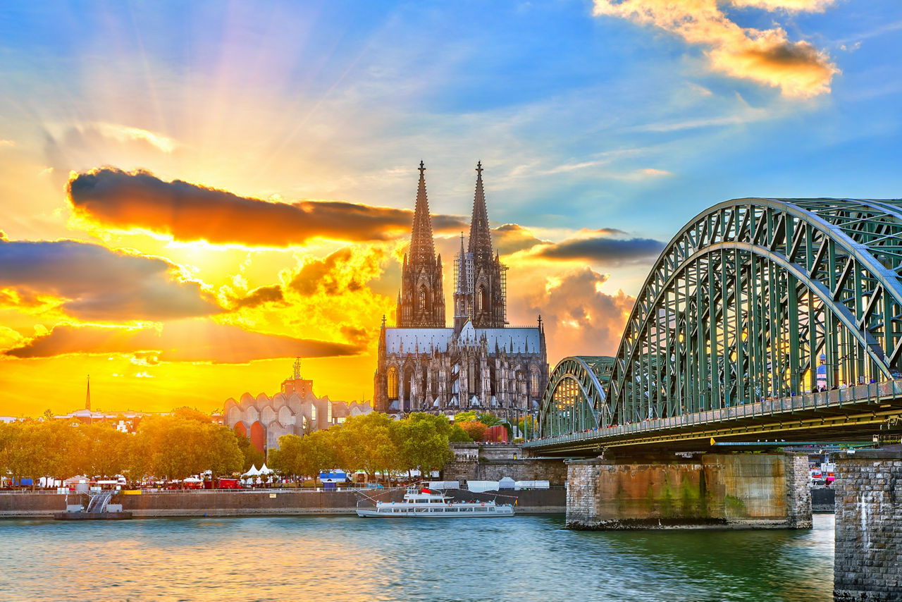 Cathedral River Bridge Sunset Cologne