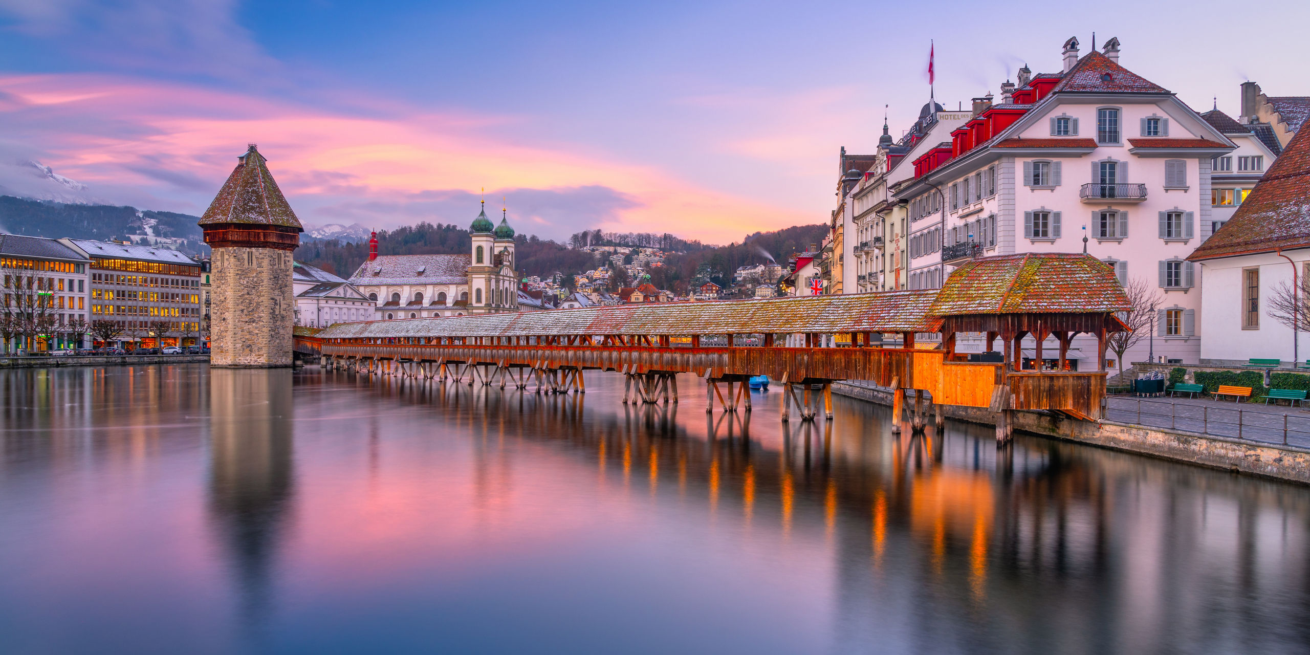 Chapel Bridge Reuss Sunset Lucerne