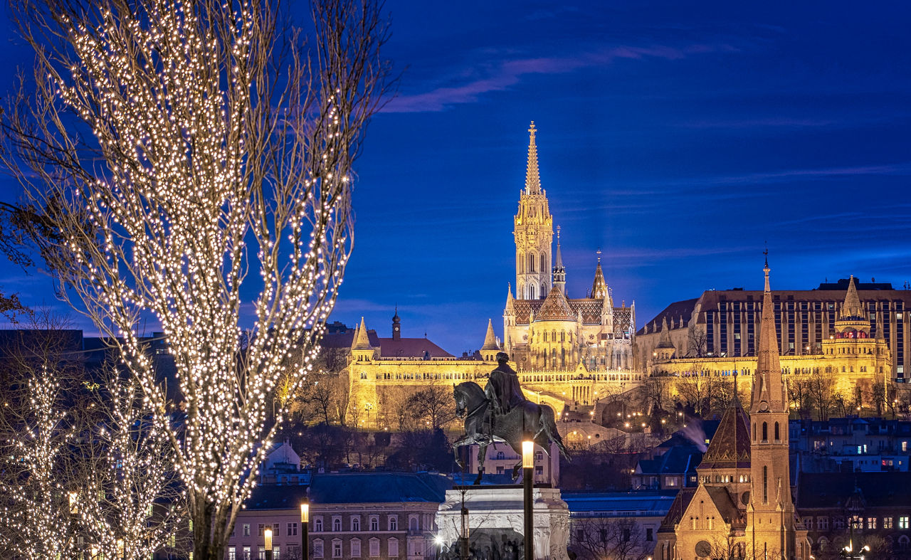 Christmas Lights Night Cityscape Budapest