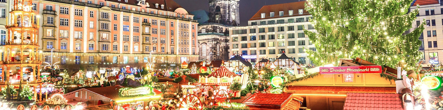 Festive Christmas market in European city square