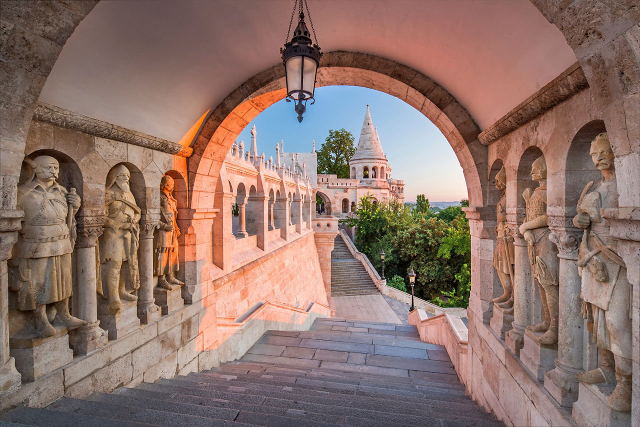 Fishermans Bastion Tunnel Pink Sky Budapest