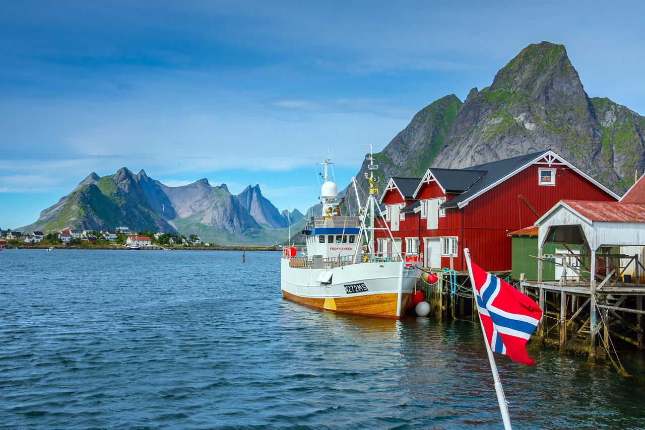 Fishing Boats Dock Flag Reine Lofoten