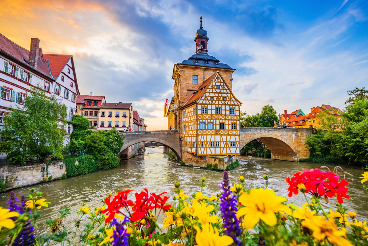 Flowers River Town Hall Sunset Bamberg