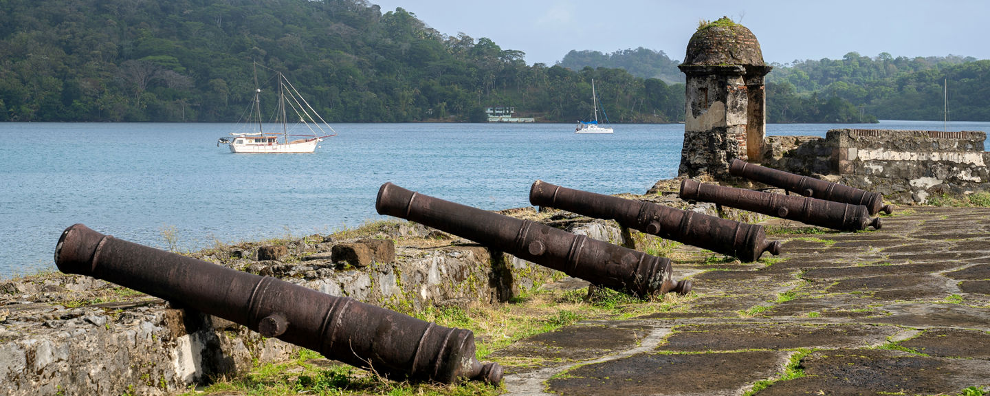 Historic coastal fort with old cannons