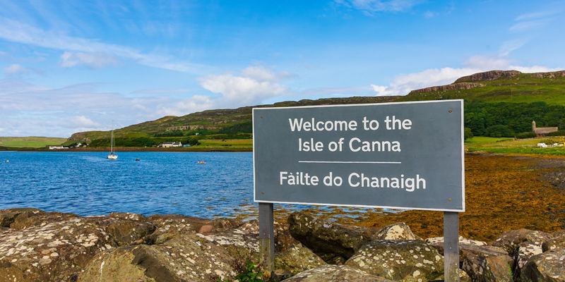 Welcome sign for Isle of Canna