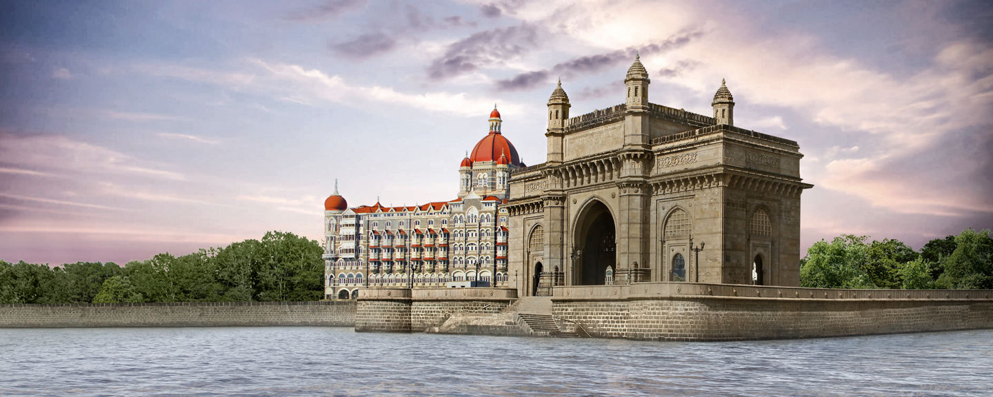 Gateway of India and Taj Mahal Hotel at sunset