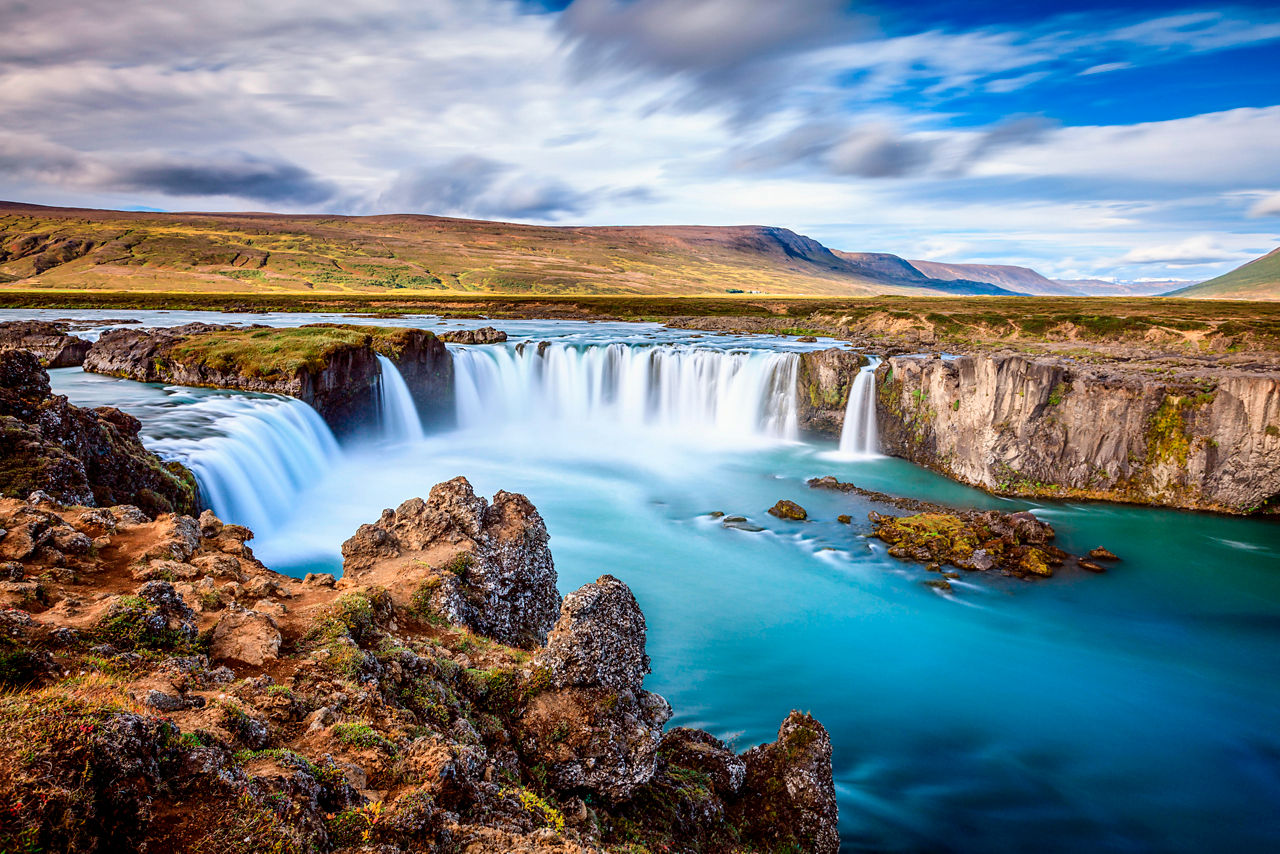 Godafoss Waterfall Landscape Iceland