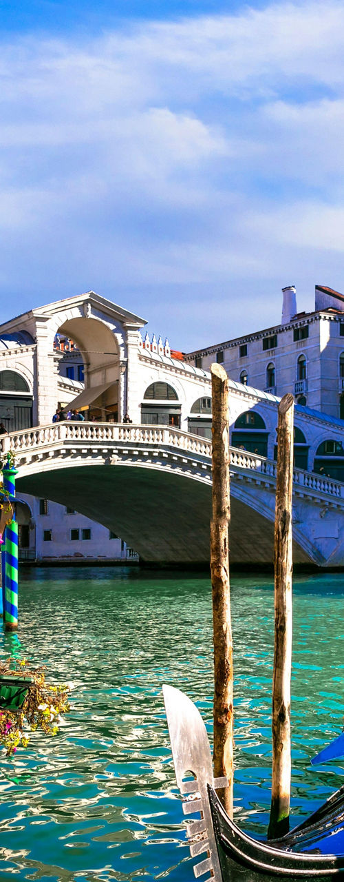 Gondolas by Rialto Bridge in Venice
