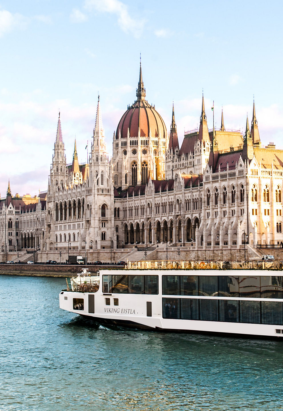 Cruise ship near Budapest Parliament building