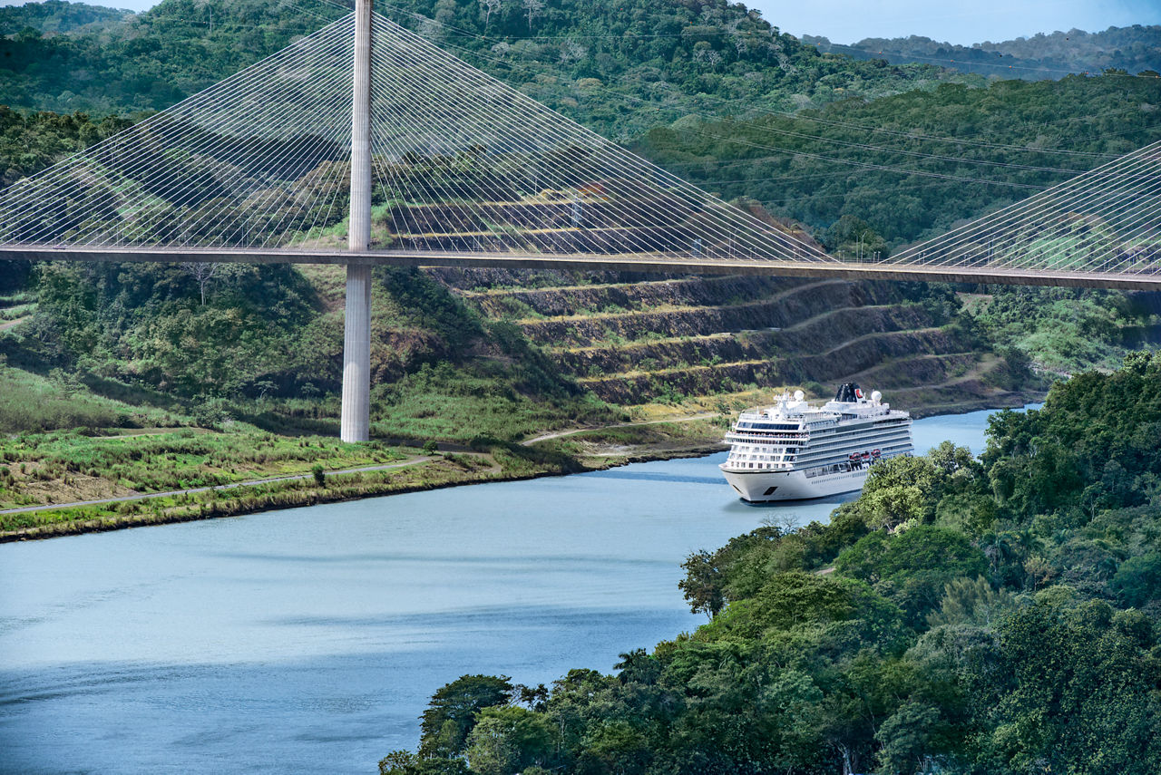 Ocean Ship Navigating Panama Canal