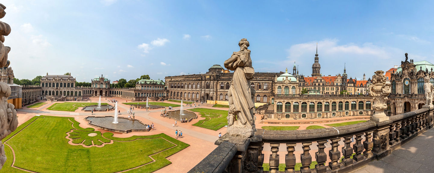 Panoramic view of Zwinger Palace courtyard
