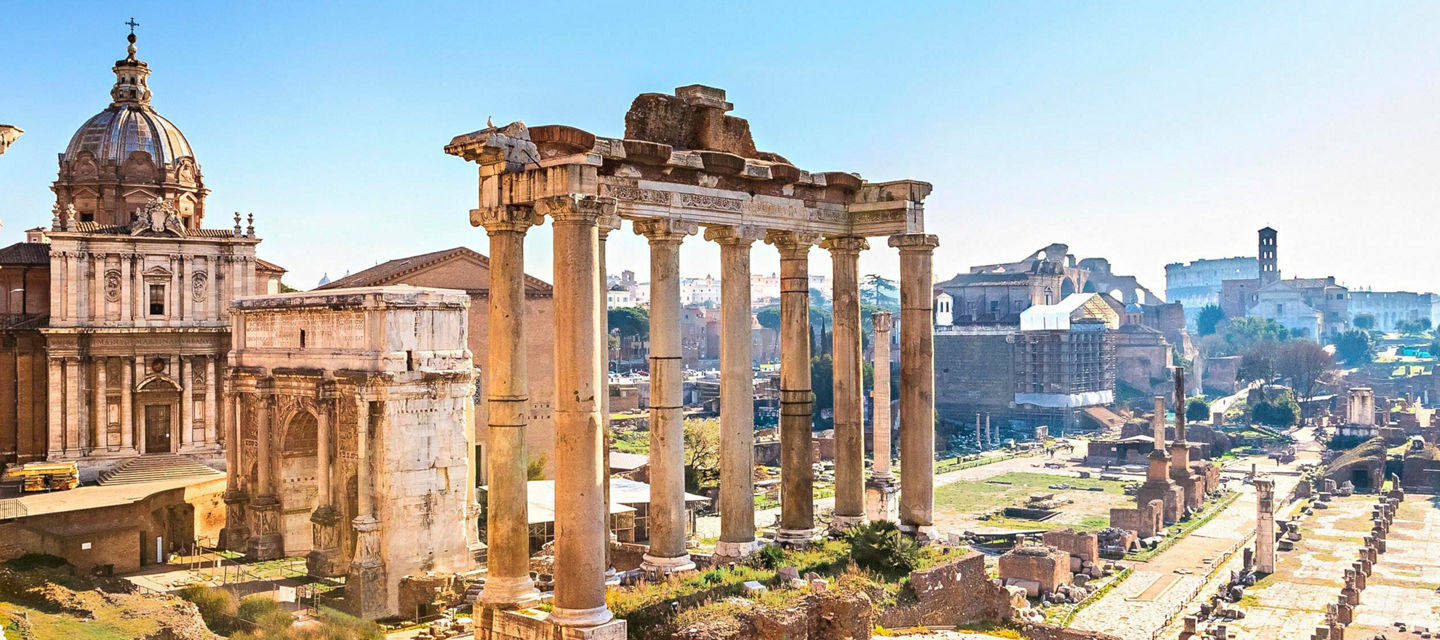 Ancient Roman Forum with Ruins and Columns