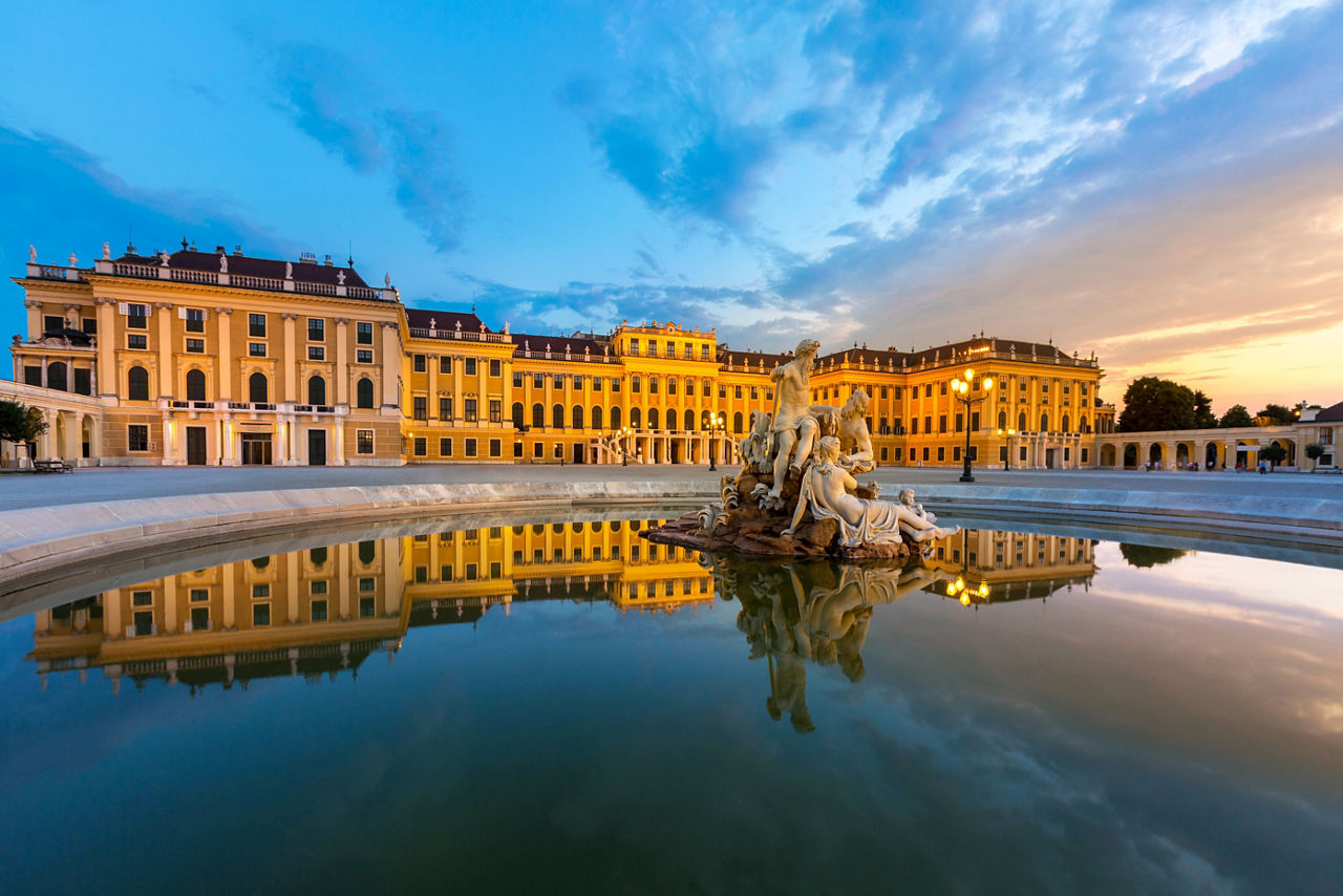 Schonbrunn Palace Fountain Sunset Vienna