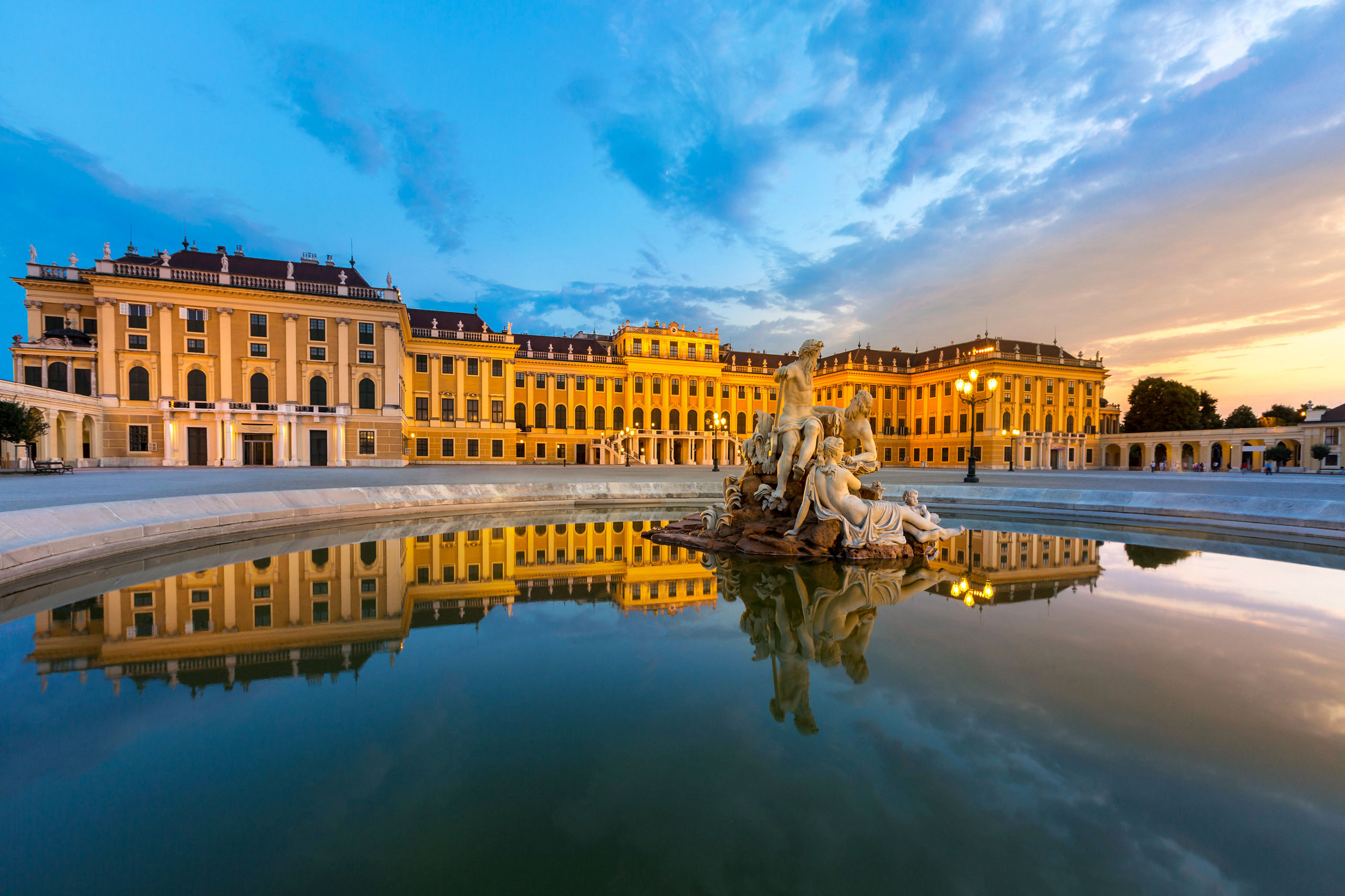 Schonbrunn Palace Fountain Sunset Vienna